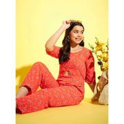 Girl's Polyester Floral 3/4th Sleeve Jumpsuit - Coral