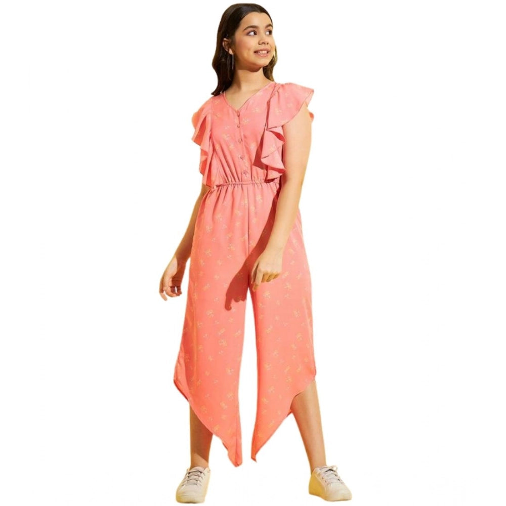Girl's Polyester Floral Sleeveless Jumpsuit - Pink
