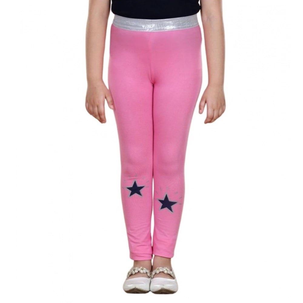 Girl's Cotton Lycra Star Print Elasticated Leggings - Pink