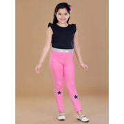 Girl's Cotton Lycra Star Print Elasticated Leggings - Pink