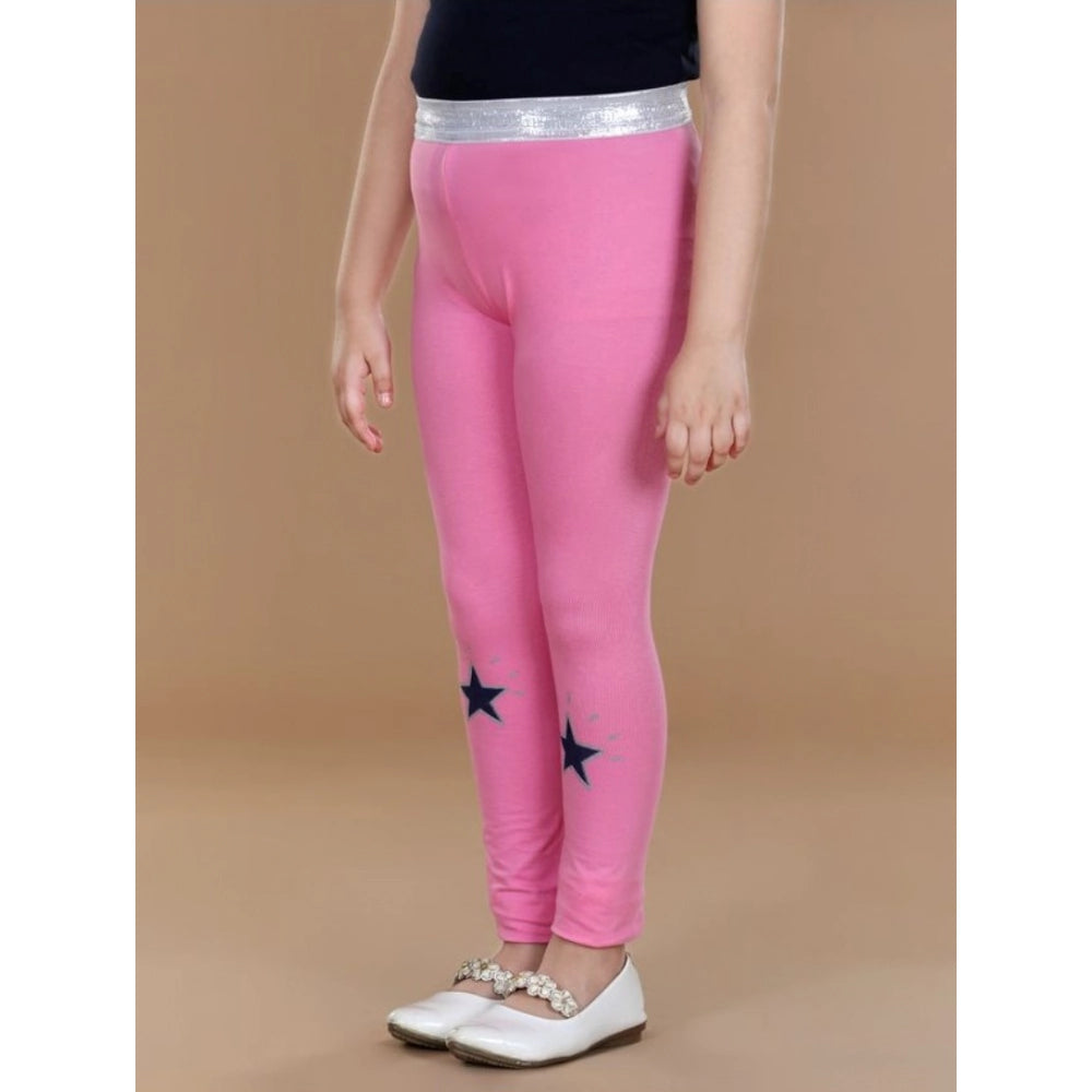 Girl's Cotton Lycra Star Print Elasticated Leggings - Pink