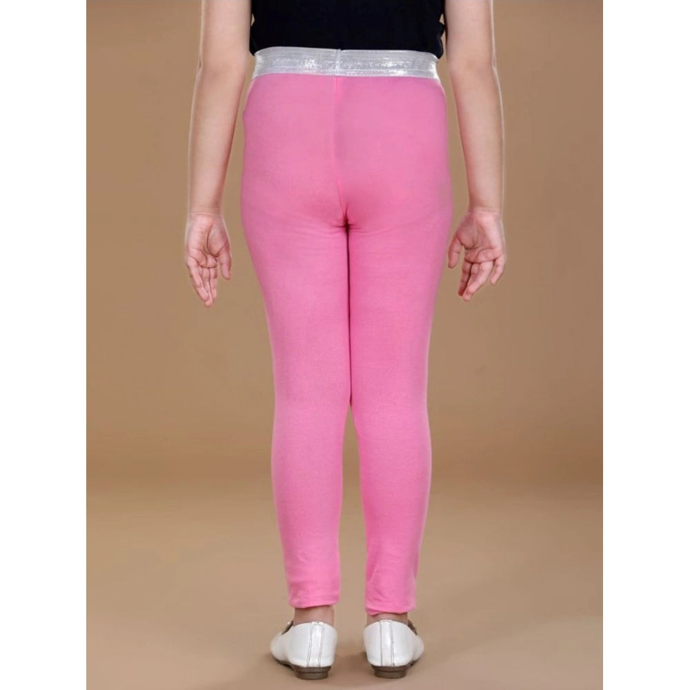 Girl's Cotton Lycra Star Print Elasticated Leggings - Pink