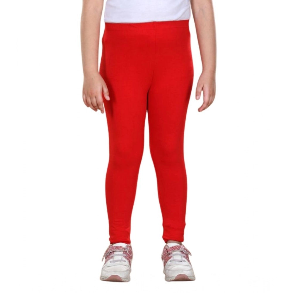 Girl's Cotton Lycra Solid Elasticated Leggings - Red