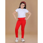 Girl's Cotton Lycra Solid Elasticated Leggings - Red