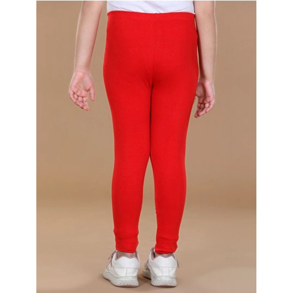 Girl's Cotton Lycra Solid Elasticated Leggings - Red