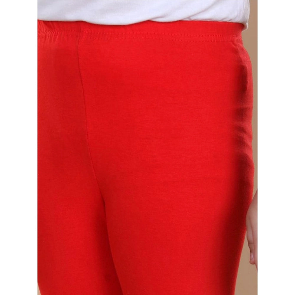 Girl's Cotton Lycra Solid Elasticated Leggings - Red