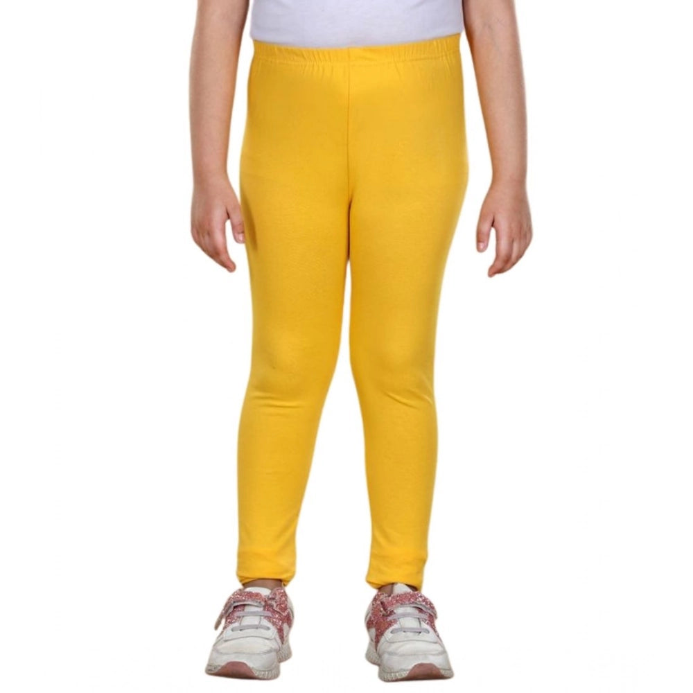 Girl's Cotton Lycra Solid Elasticated Leggings - Yellow