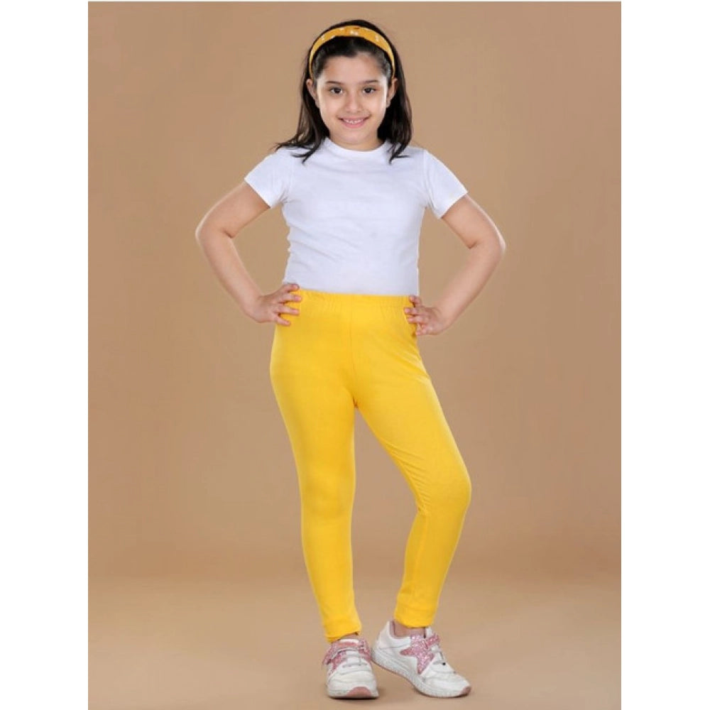 Girl's Cotton Lycra Solid Elasticated Leggings - Yellow