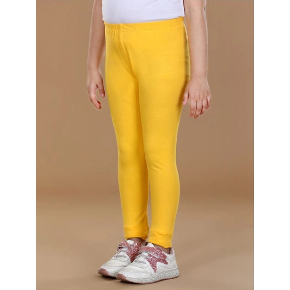 Girl's Cotton Lycra Solid Elasticated Leggings - Yellow