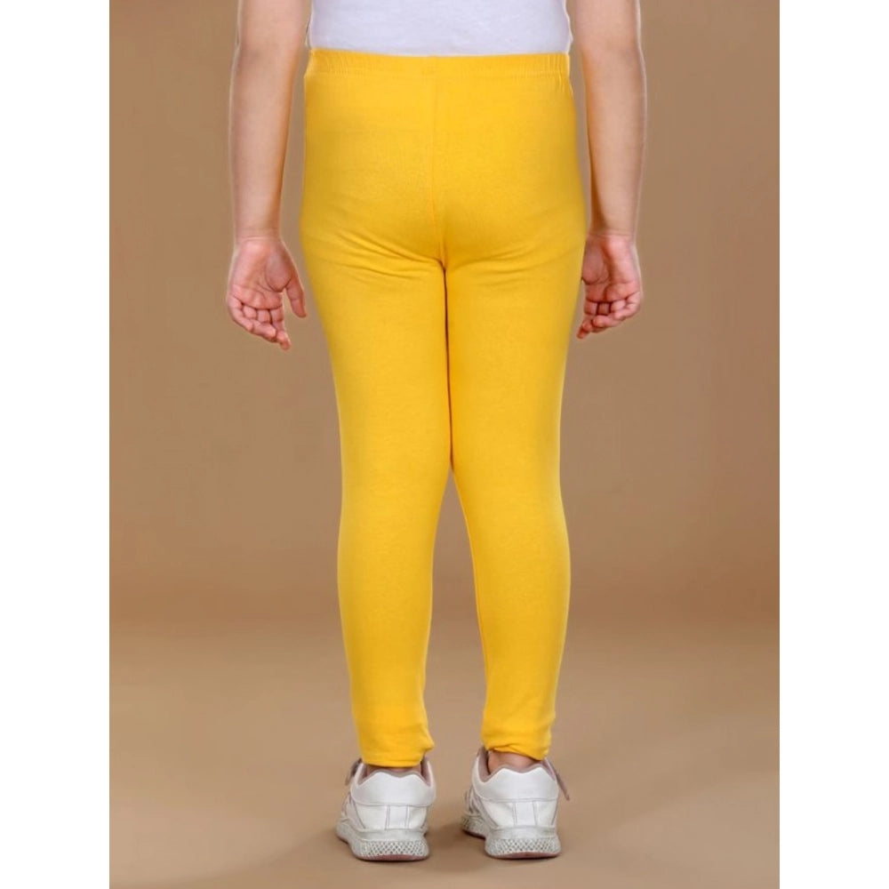 Girl's Cotton Lycra Solid Elasticated Leggings - Yellow