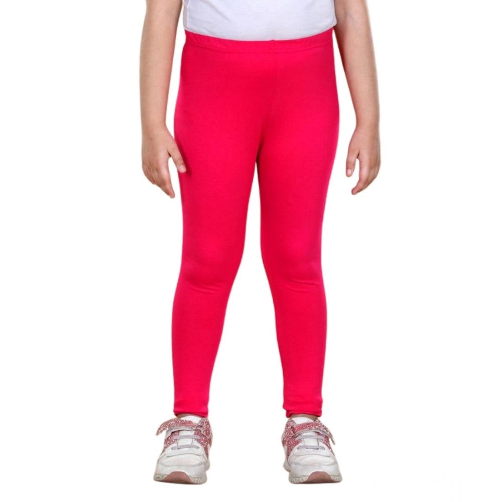 Girl's Cotton Lycra Solid Elasticated Leggings - Dark Pink