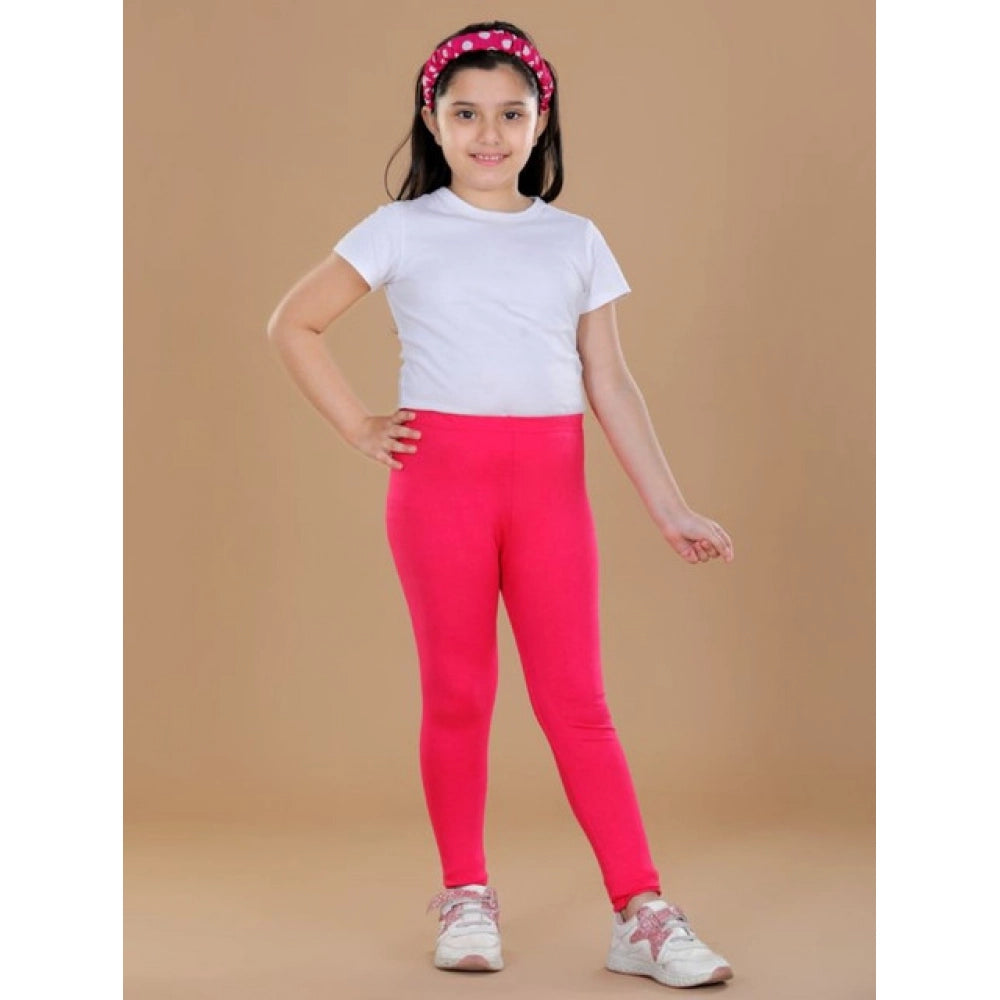 Girl's Cotton Lycra Solid Elasticated Leggings - Dark Pink