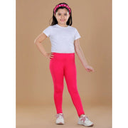 Girl's Cotton Lycra Solid Elasticated Leggings - Dark Pink