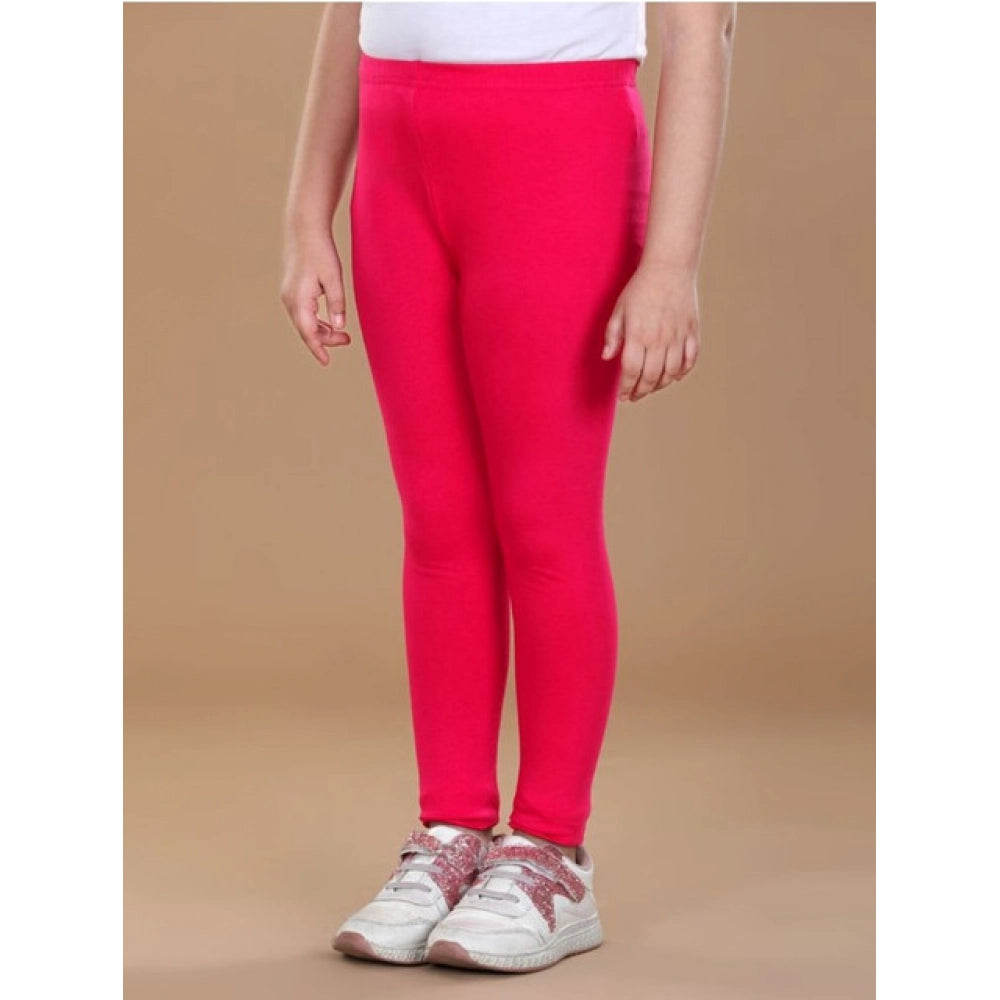 Girl's Cotton Lycra Solid Elasticated Leggings - Dark Pink