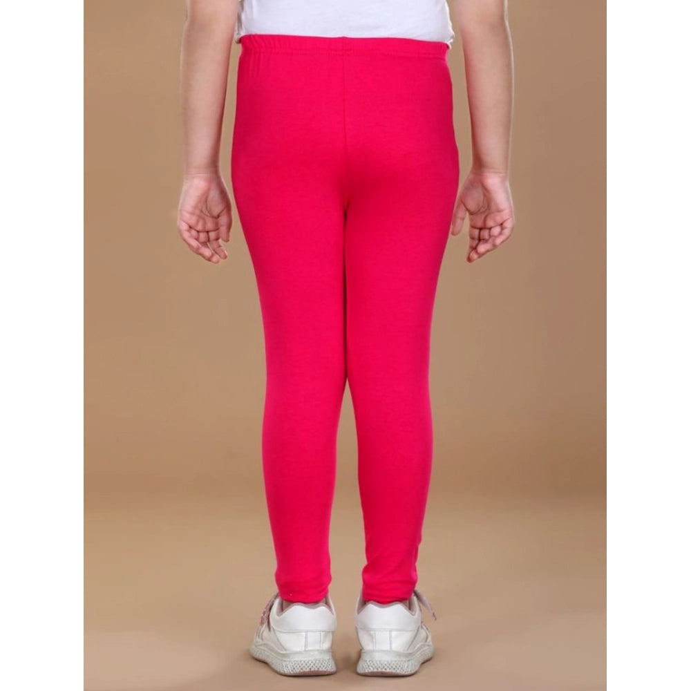 Girl's Cotton Lycra Solid Elasticated Leggings - Dark Pink
