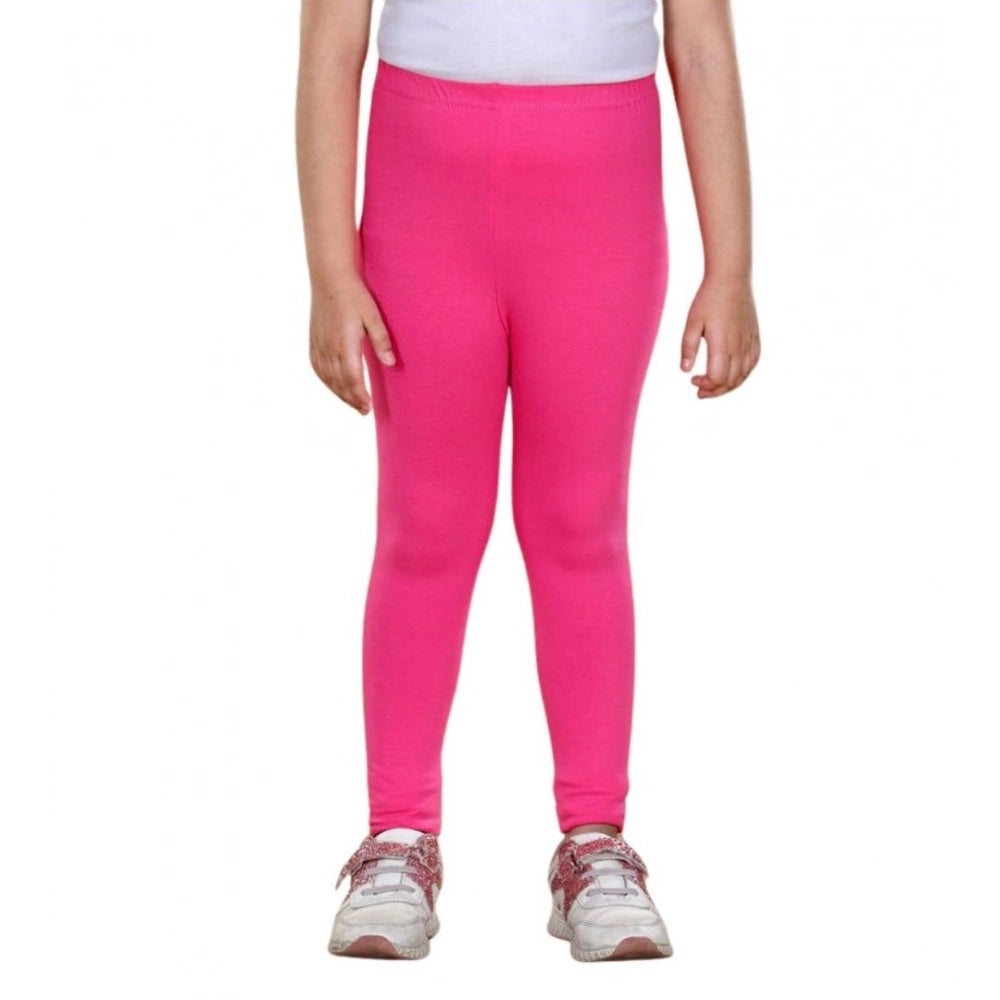 Girl's Cotton Lycra Solid Elasticated Leggings - Pink