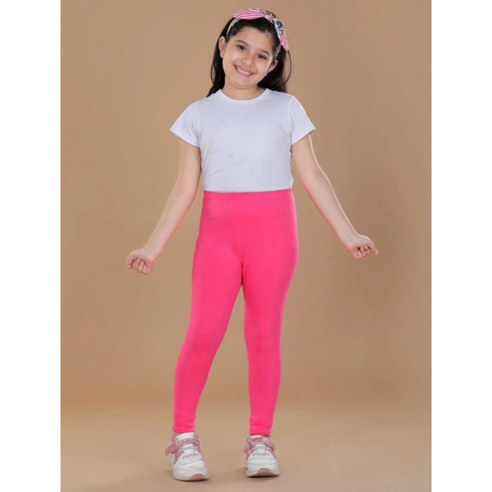 Girl's Cotton Lycra Solid Elasticated Leggings - Pink