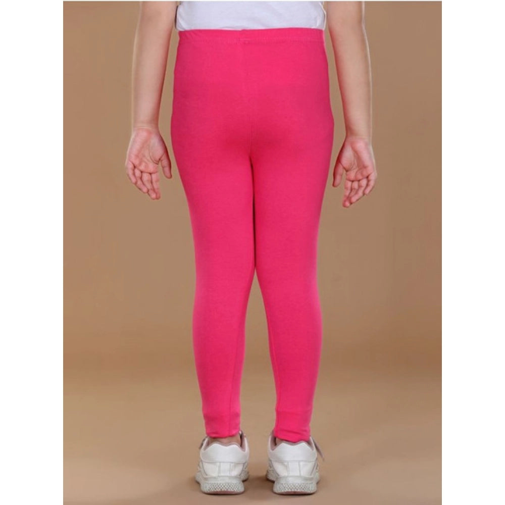 Girl's Cotton Lycra Solid Elasticated Leggings - Pink