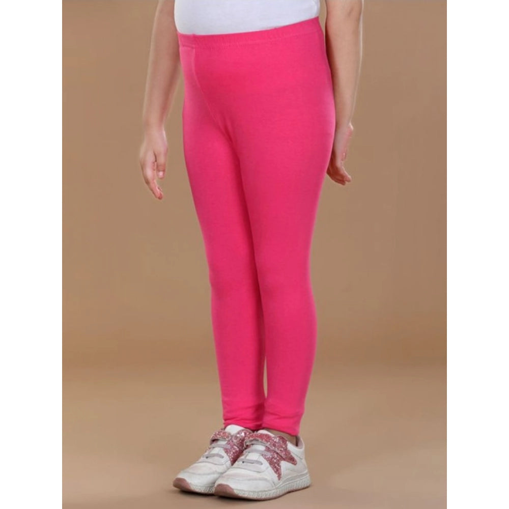 Girl's Cotton Lycra Solid Elasticated Leggings - Pink