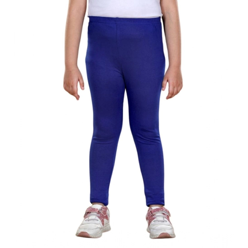 Girl's Cotton Lycra Solid Elasticated Leggings - Blue