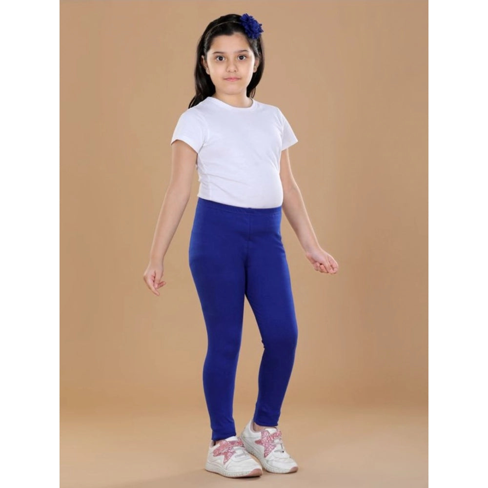 Girl's Cotton Lycra Solid Elasticated Leggings - Blue