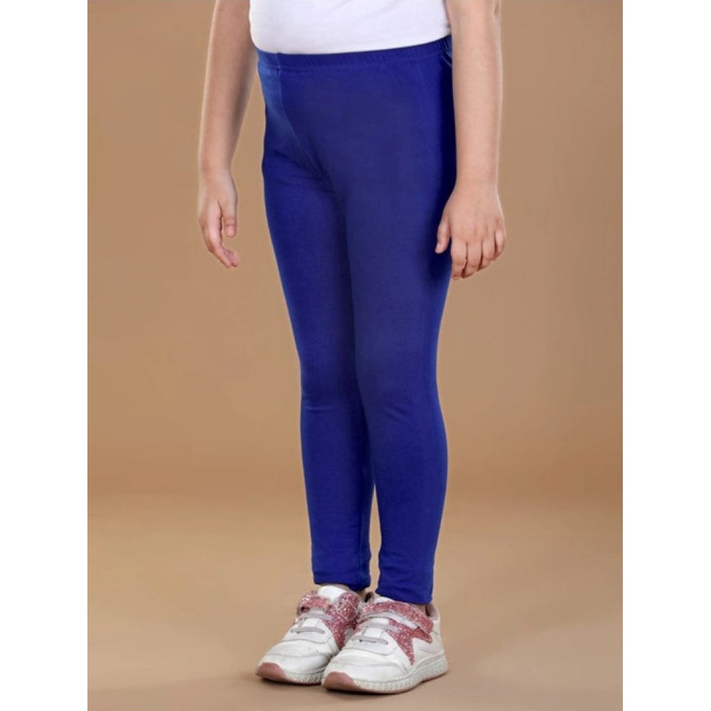 Girl's Cotton Lycra Solid Elasticated Leggings - Blue