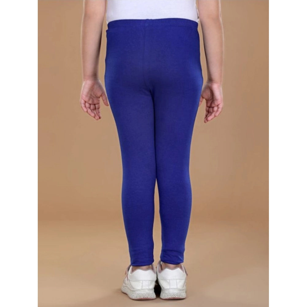 Girl's Cotton Lycra Solid Elasticated Leggings - Blue