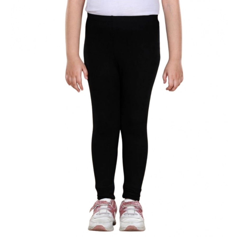 Girl's Cotton Lycra Solid Elasticated Leggings - Black