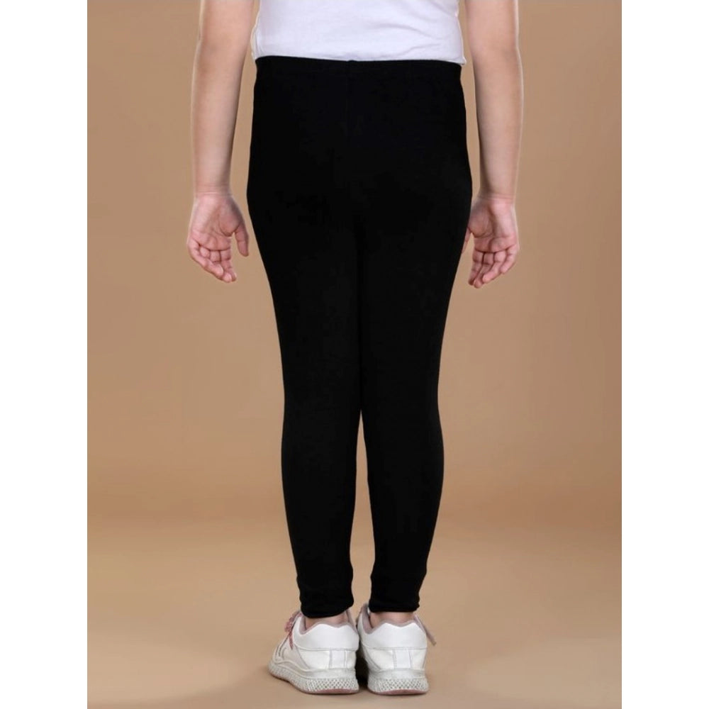 Girl's Cotton Lycra Solid Elasticated Leggings - Black