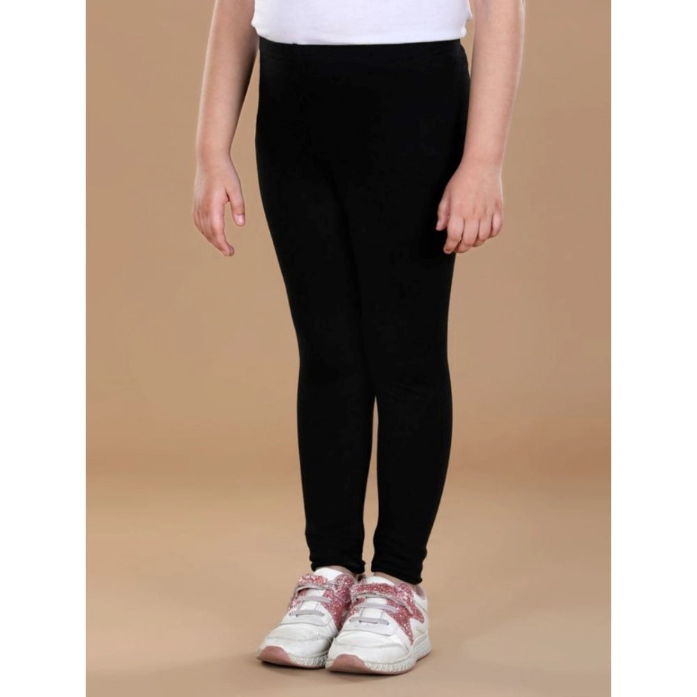 Girl's Cotton Lycra Solid Elasticated Leggings - Black