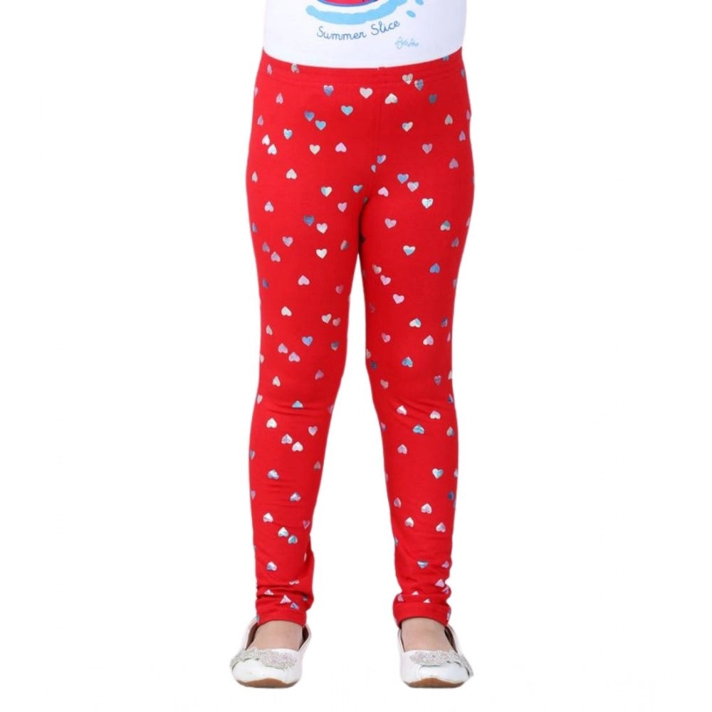 Girl's Cotton Lycra Embellished Elasticated Leggings - Red