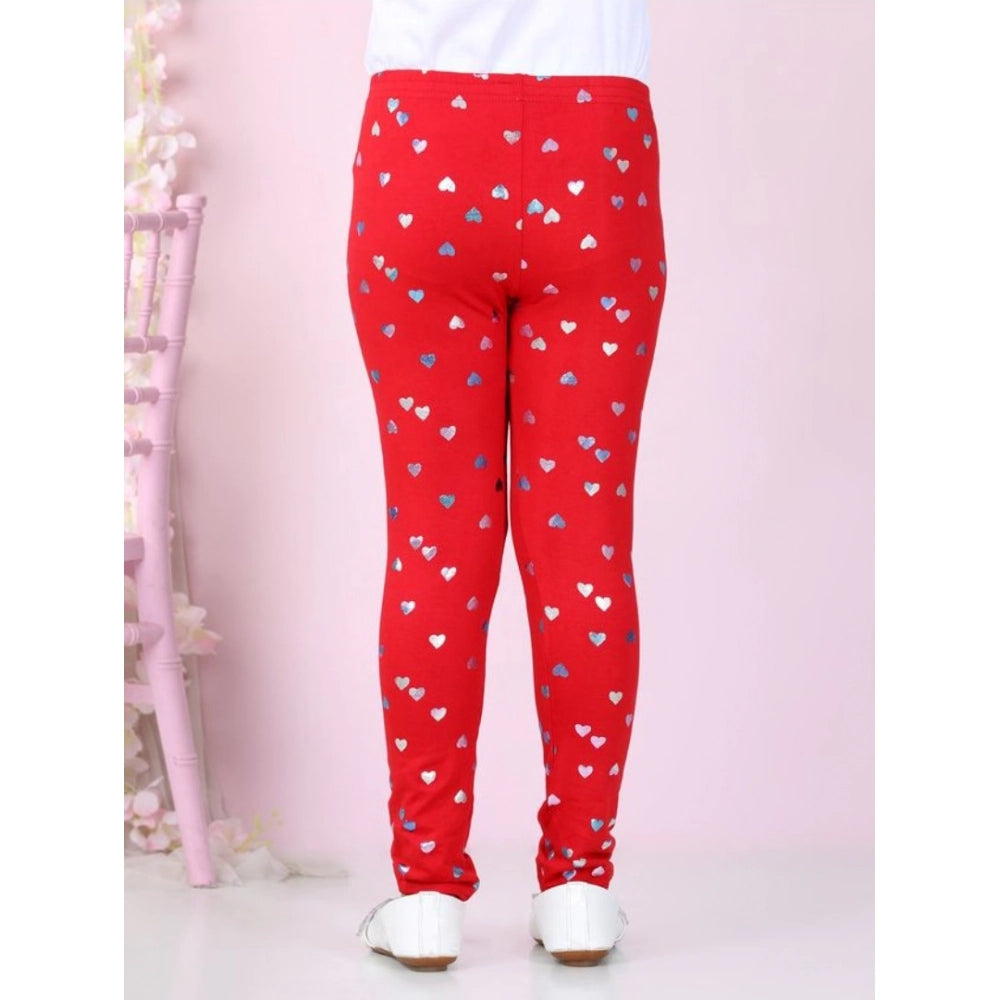 Girl's Cotton Lycra Embellished Elasticated Leggings - Red