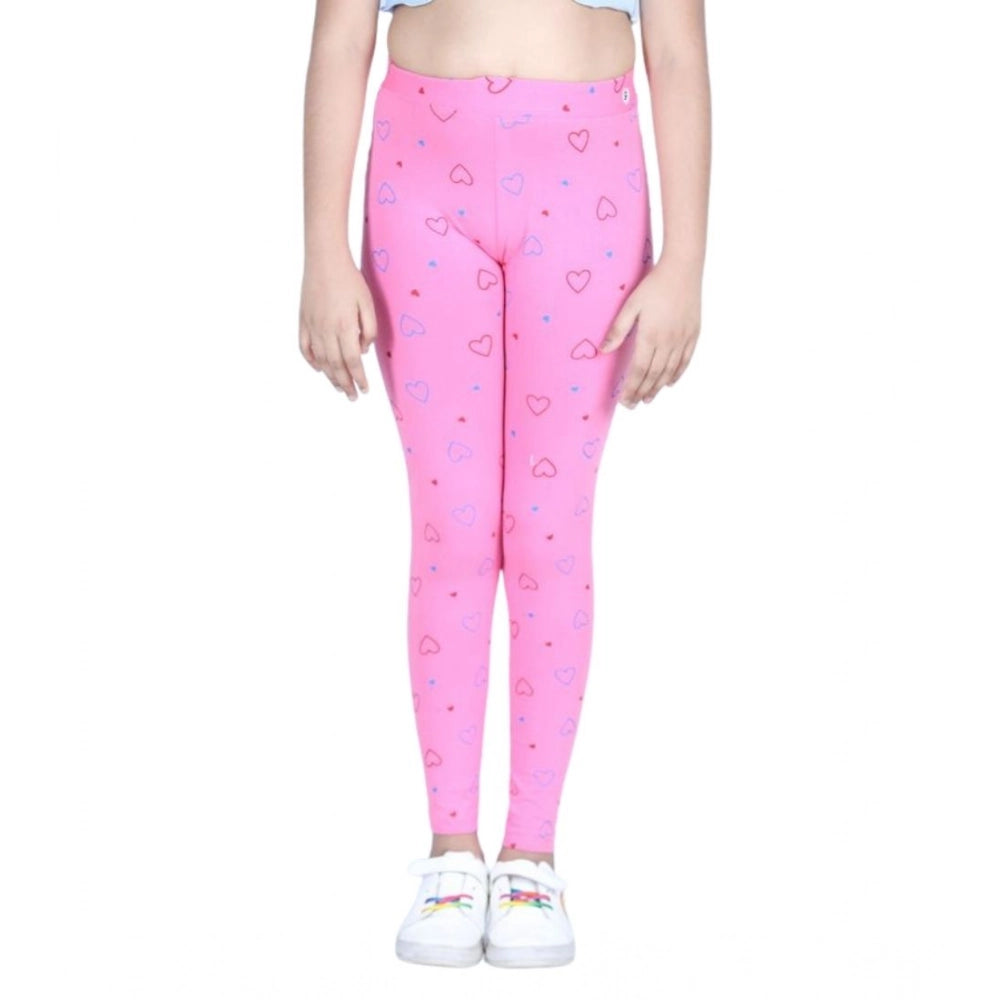 Girl's Cotton Lycra Printed Elasticated Leggings - Light Pink