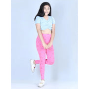 Girl's Cotton Lycra Printed Elasticated Leggings - Light Pink