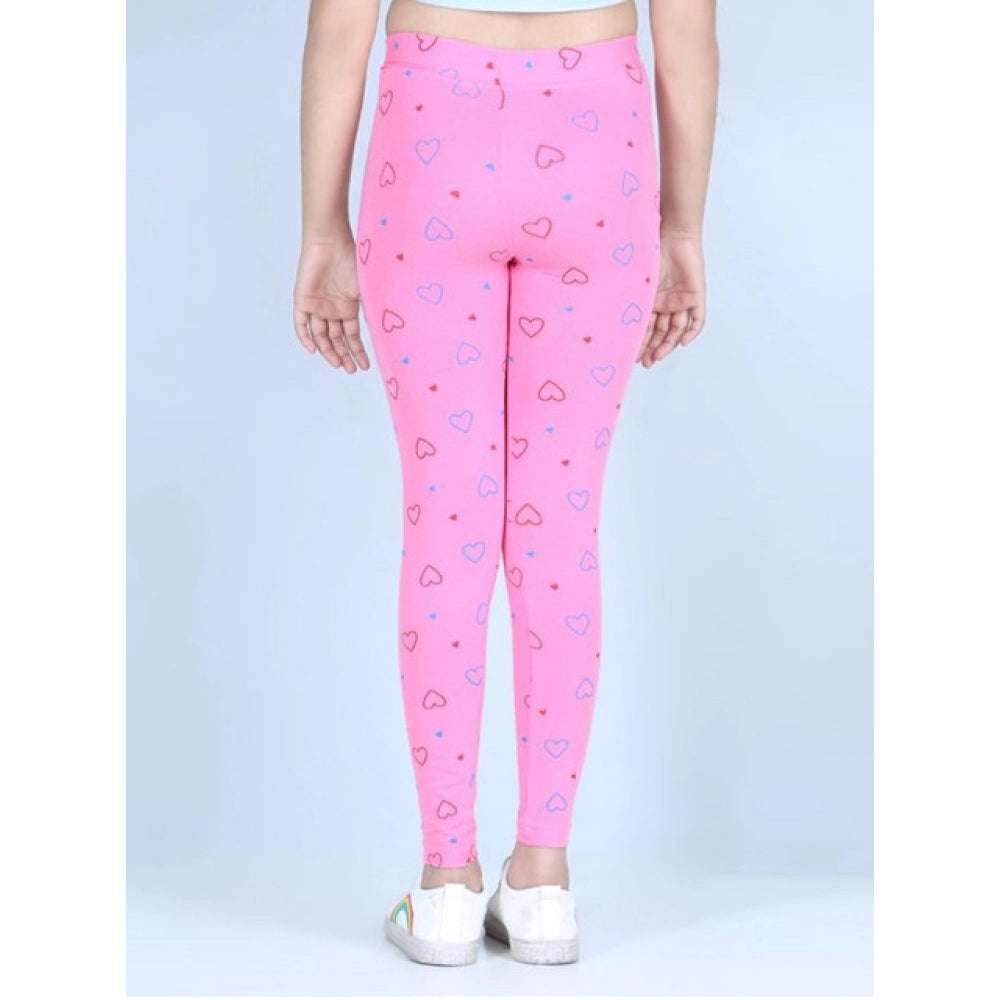 Girl's Cotton Lycra Printed Elasticated Leggings - Light Pink