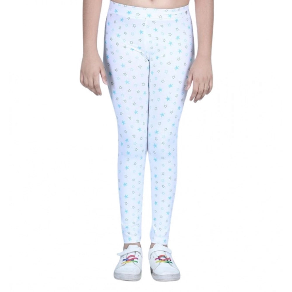 Girl's Cotton Lycra Printed Elasticated Leggings - White