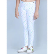 Girl's Cotton Lycra Printed Elasticated Leggings - White