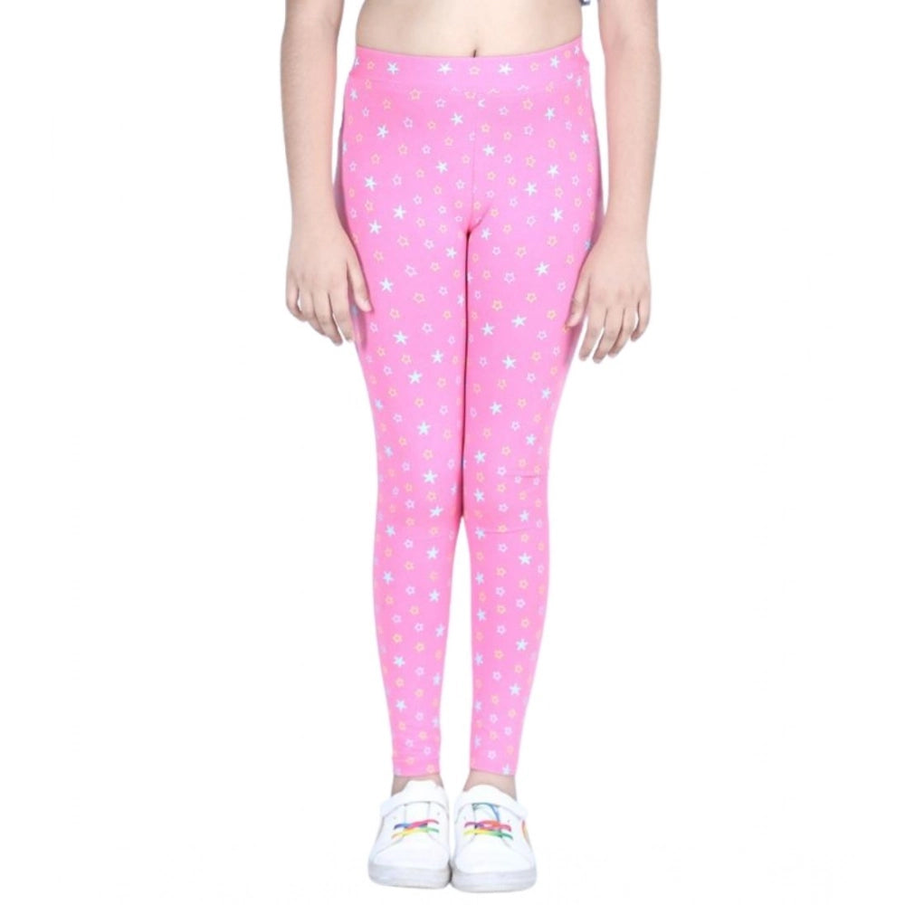 Girl's Cotton Lycra Printed Elasticated Leggings - Pink
