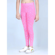 Girl's Cotton Lycra Printed Elasticated Leggings - Pink