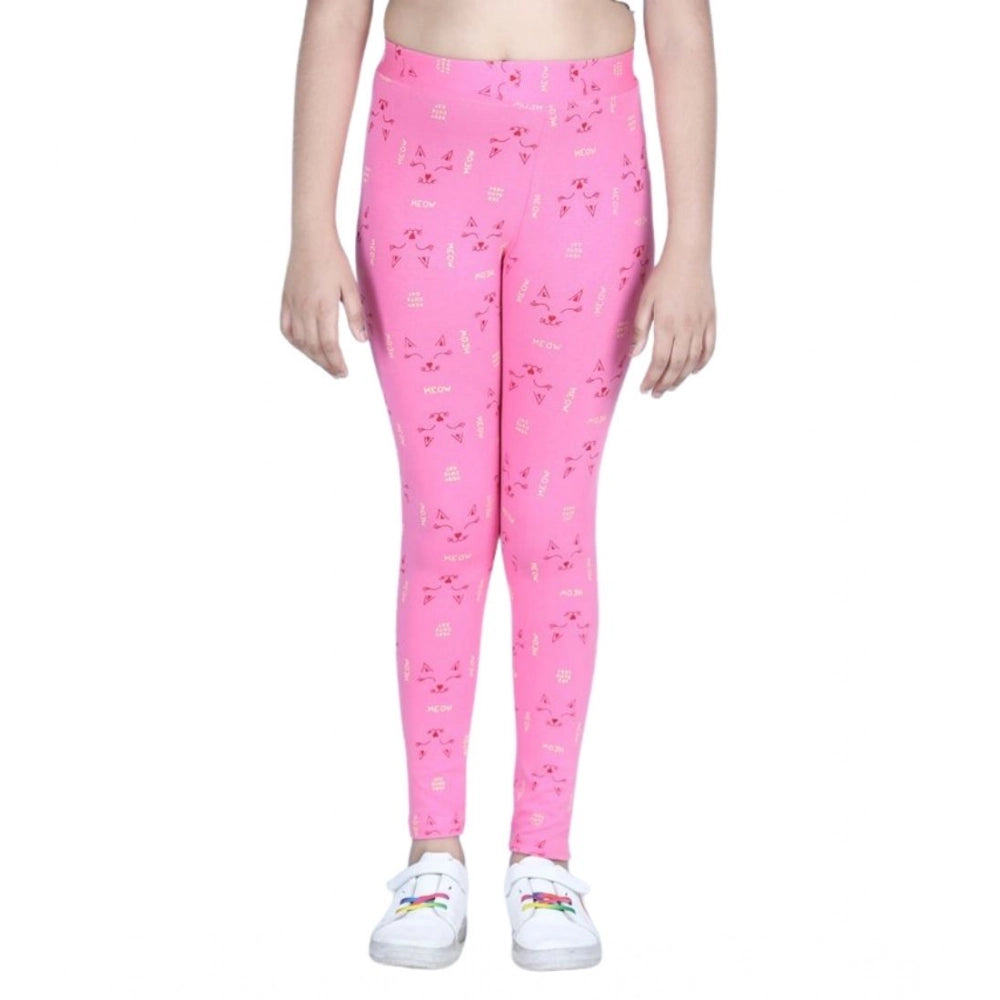 Girl's Cotton Lycra Printed Elasticated Leggings - Pink