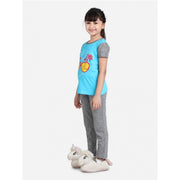 Girl's Cotton Hosiery Printed Night Suit Set - Blue-Grey