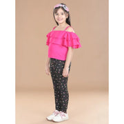 Girl's Cotton Floral Elasticated Jegging and Top Set - Pink