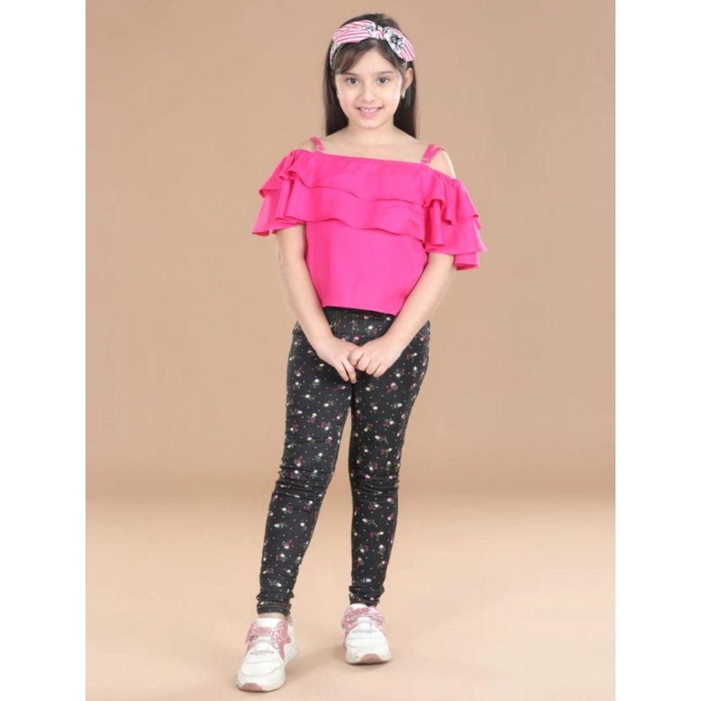 Girl's Cotton Floral Elasticated Jegging and Top Set - Pink