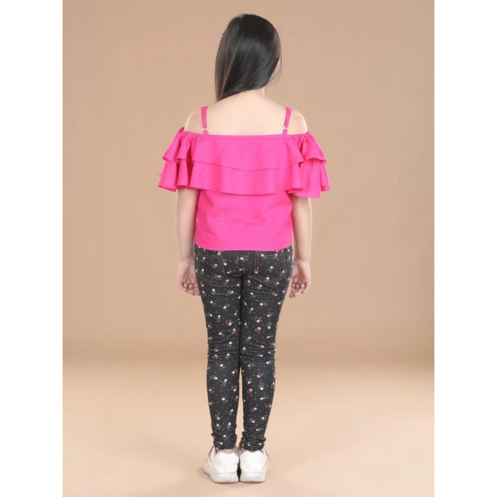 Girl's Cotton Floral Elasticated Jegging and Top Set - Pink