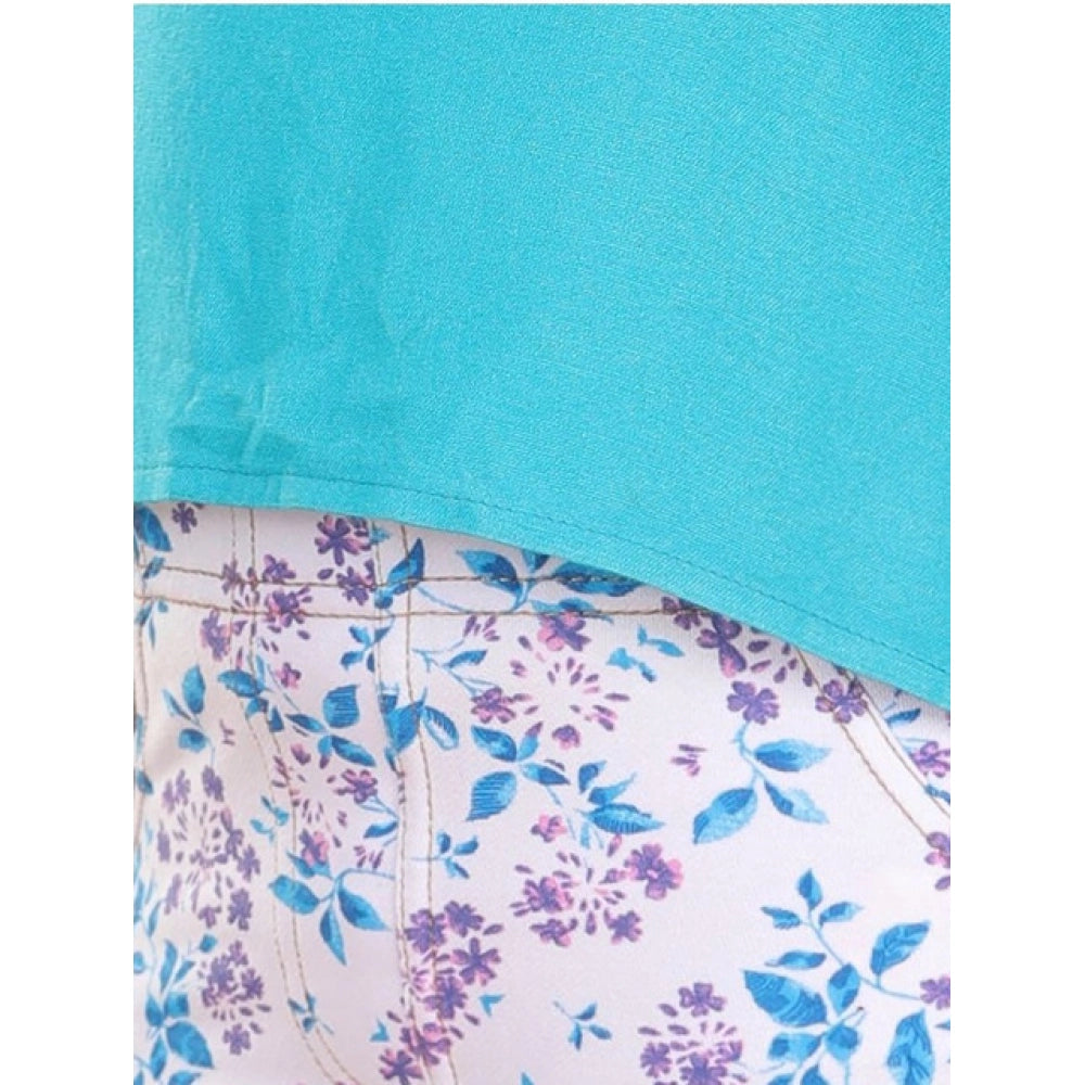 Girl's Cotton Floral Elasticated Jegging and Top Set - Turquoise Blue
