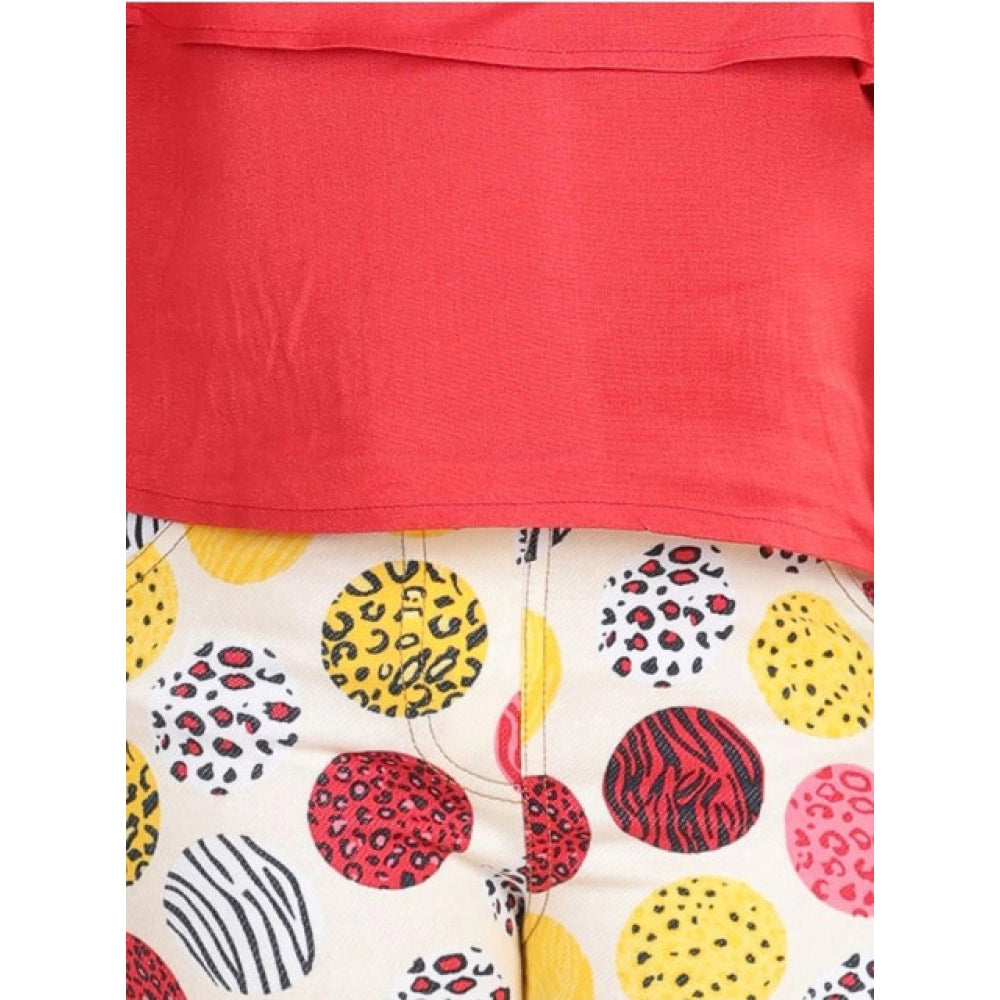 Girl's Cotton Floral Elasticated Jegging and Top Set - Red
