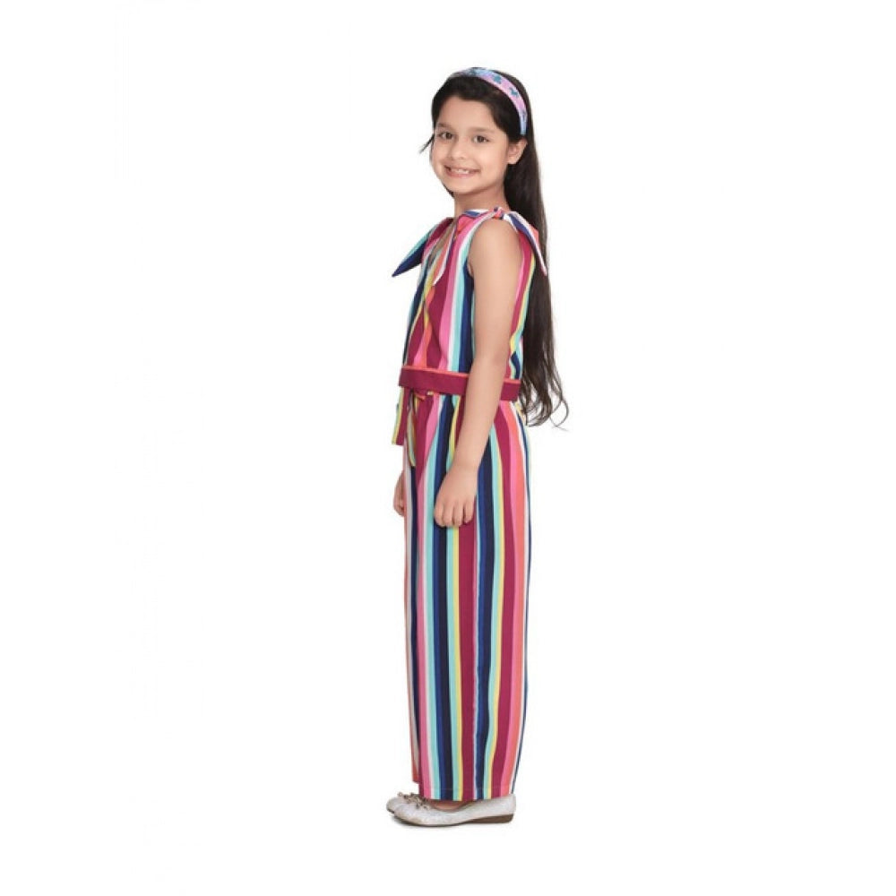 Girl's Polyester Crepe Floral Cold Shoulder Crop Top and Pallazo Set - Multicolor