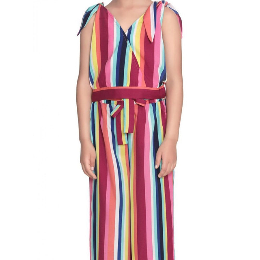 Girl's Polyester Crepe Floral Cold Shoulder Crop Top and Pallazo Set - Multicolor