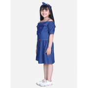 Girl's Denim Solid Cold Shoulder Top and Skirt Set - Navy Blue