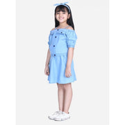 Girl's Denim Solid Cold Shoulder Top and Skirt Set - Light Blue
